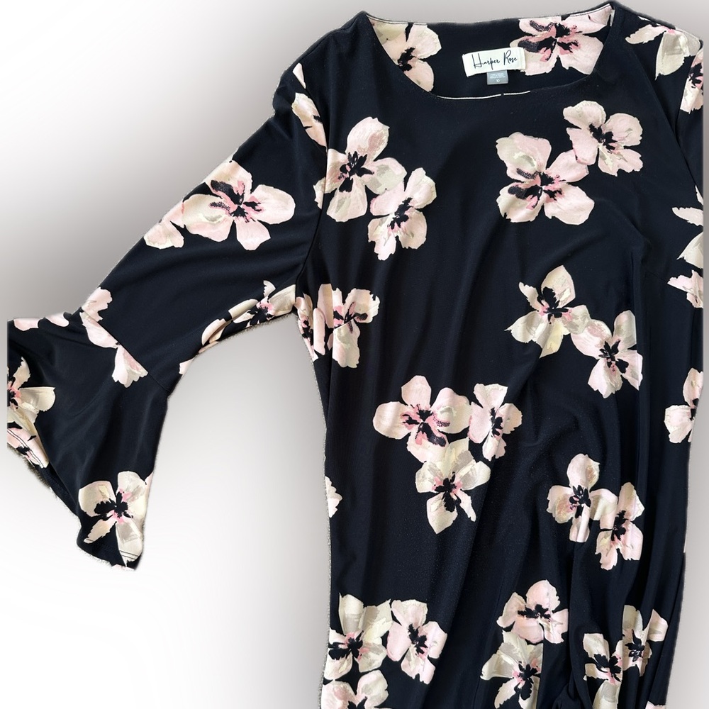 Black floral dress bell sleeves shift dress size 10 Harper Rose